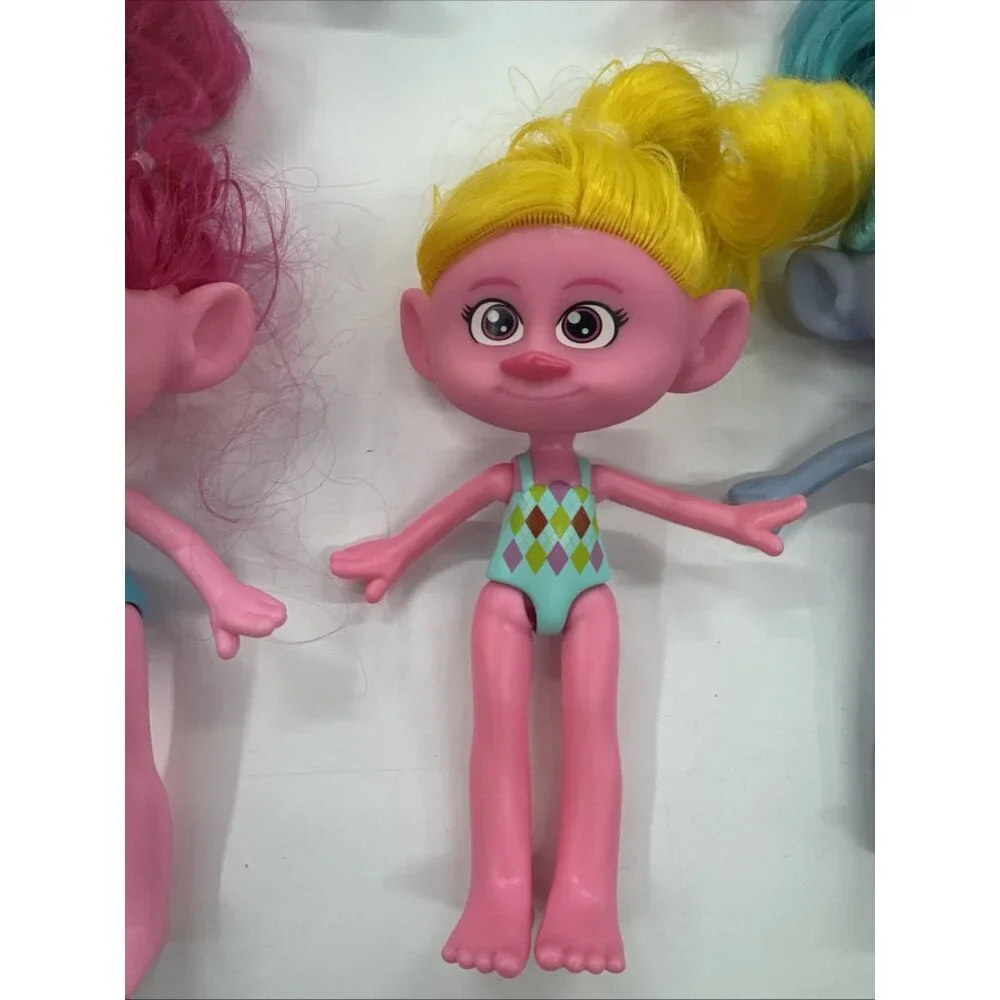 2022 Mattel Dreamworks Trolls Doll Lot of 5 Blue Pink Yellow Hair Band Together